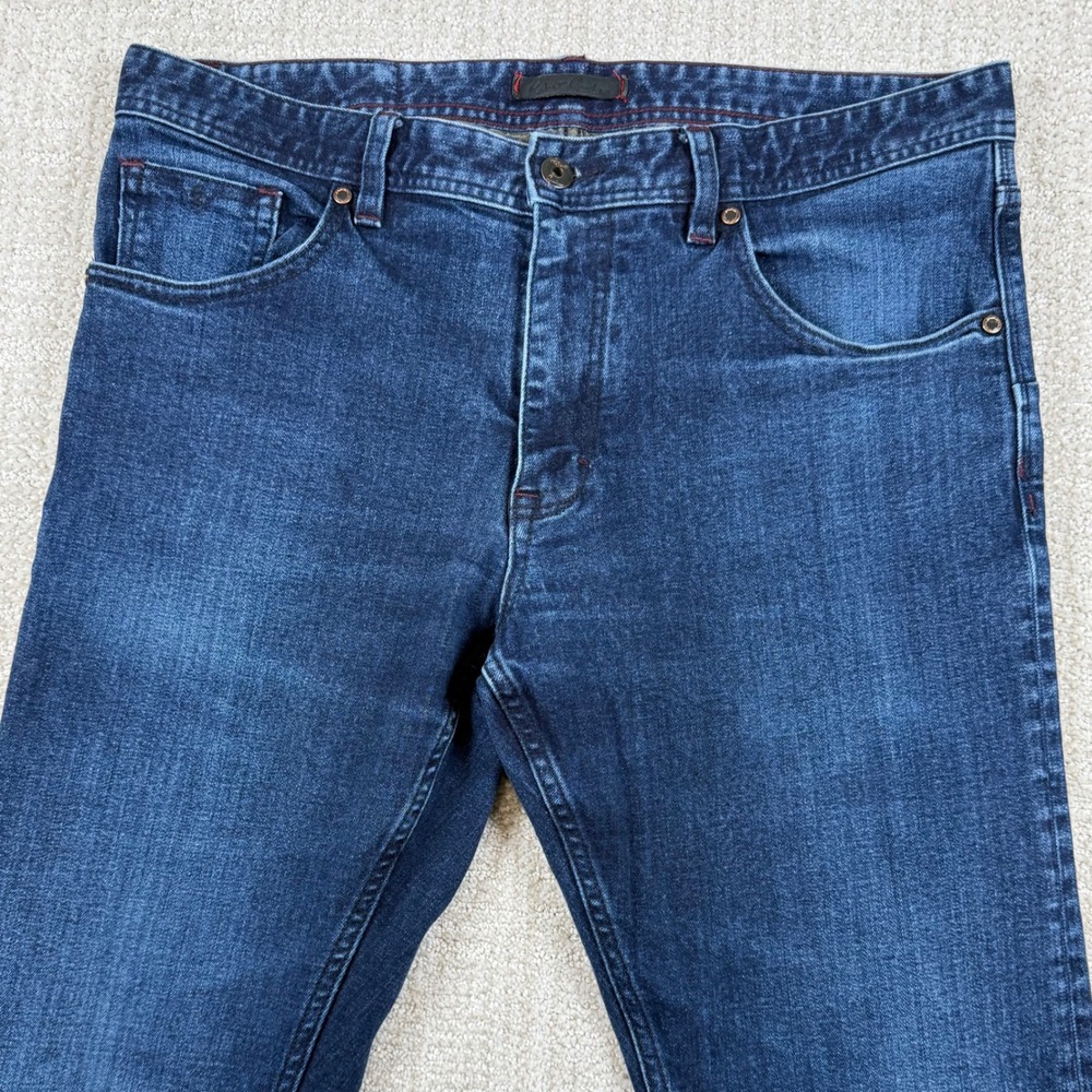 Robert Graham Mens 35x32 Dark Wash Slim Straight Denim Blue Jeans